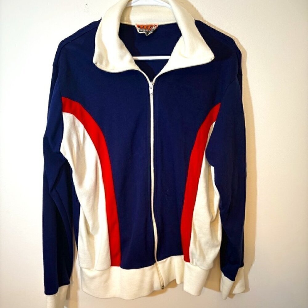 VINTAGE TRACK WISE FULL-ZIP NIKE SWEATSHIRT RED WHITE BLUE SIZE M